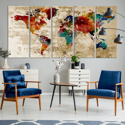 Push Pin World Map Canvas Print – Framed Wall Art for Couples to Track Their Travels – Anniversary Gift or Home Adventure Decor