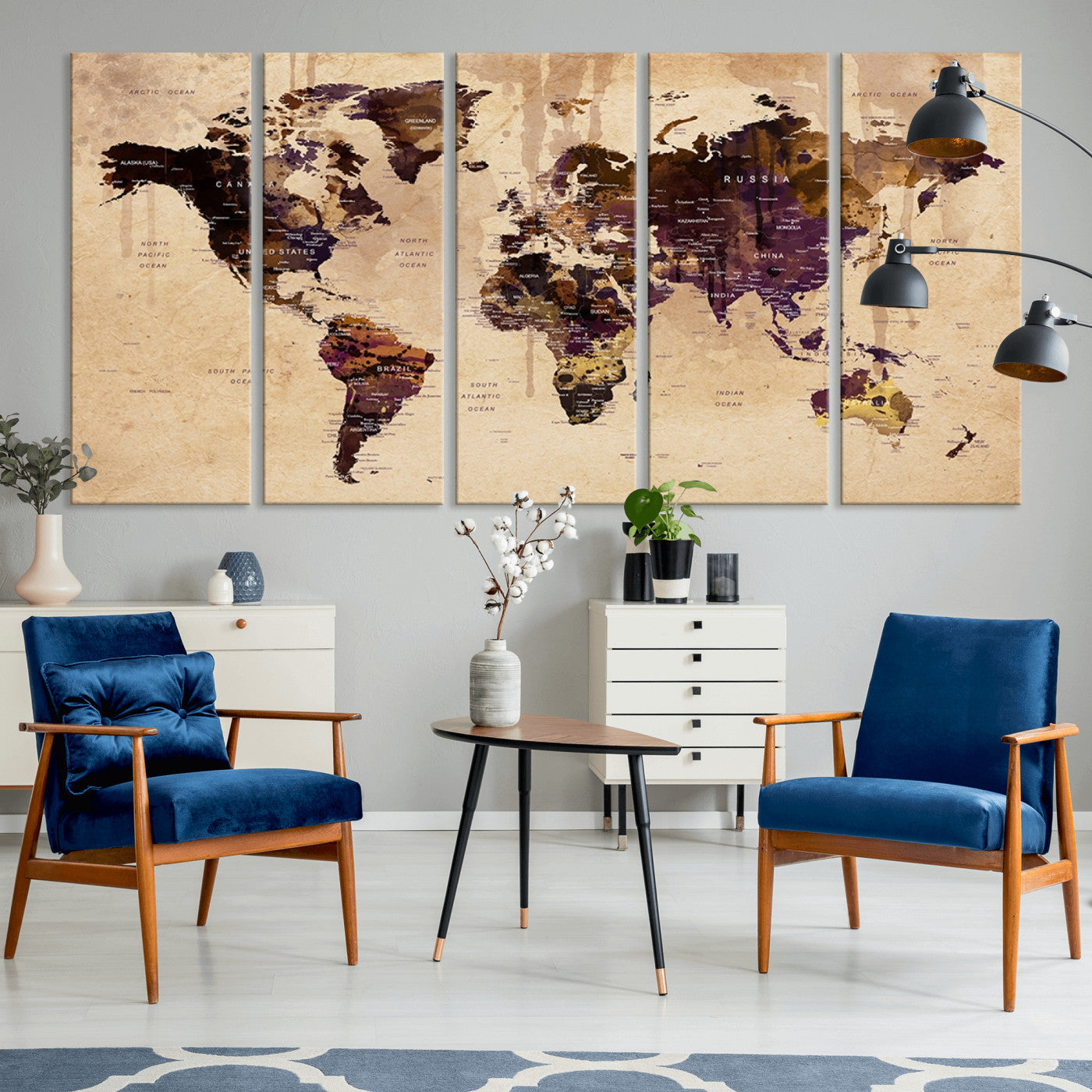 Push Pin World Map Canvas Print – Framed Wall Art for Couples to Track Their Travels – Anniversary Gift or Home Adventure Decor