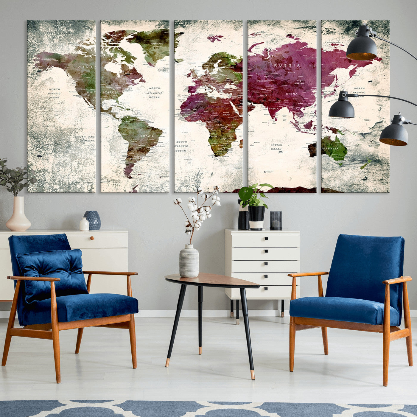 Push Pin World Map Canvas Print – Framed Wall Art for Couples to Track Their Travels – Anniversary Gift or Home Adventure Decor