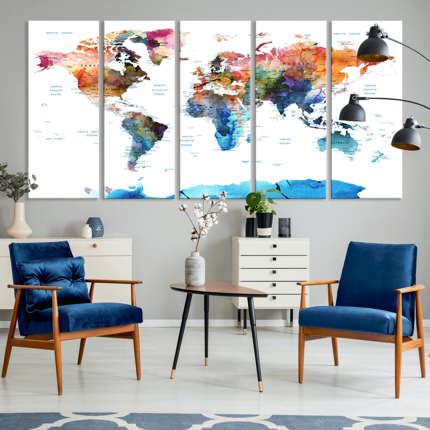 Push Pin World Map Canvas Print – Framed Wall Art for Couples to Track Their Travels – Anniversary Gift or Home Adventure Decor
