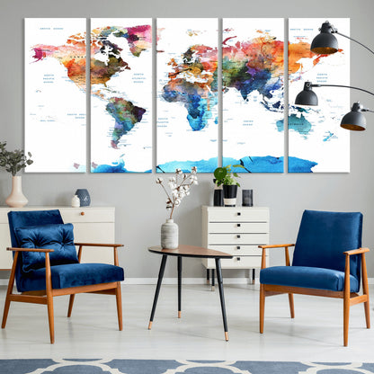 Push Pin World Map Canvas Print – Framed Wall Art for Couples to Track Their Travels – Anniversary Gift or Home Adventure Decor