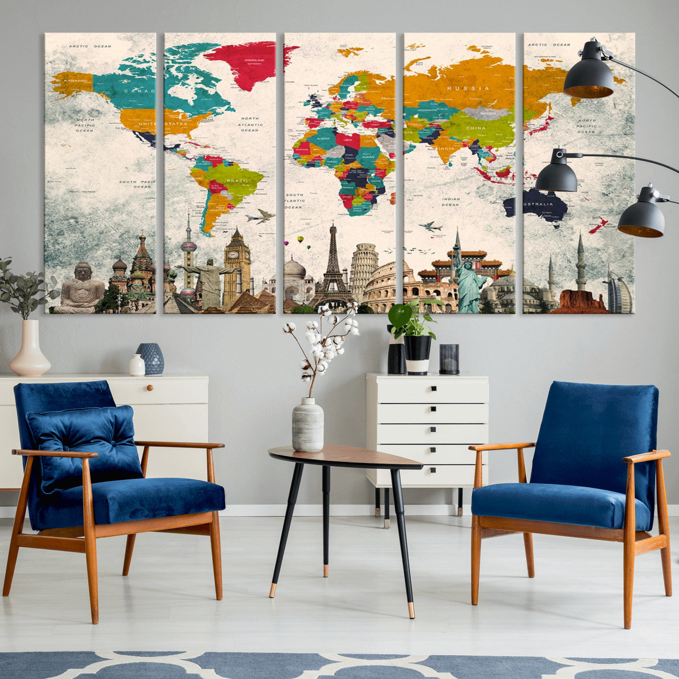 Push Pin World Map Canvas Print – Framed Wall Art for Couples to Track Their Travels – Anniversary Gift or Home Adventure Decor