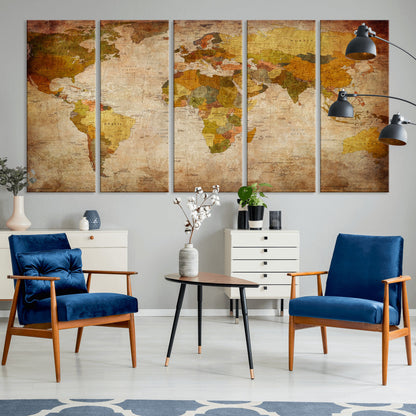 Push Pin World Map Canvas Print – Framed Wall Art for Couples to Track Their Travels – Anniversary Gift or Home Adventure Decor