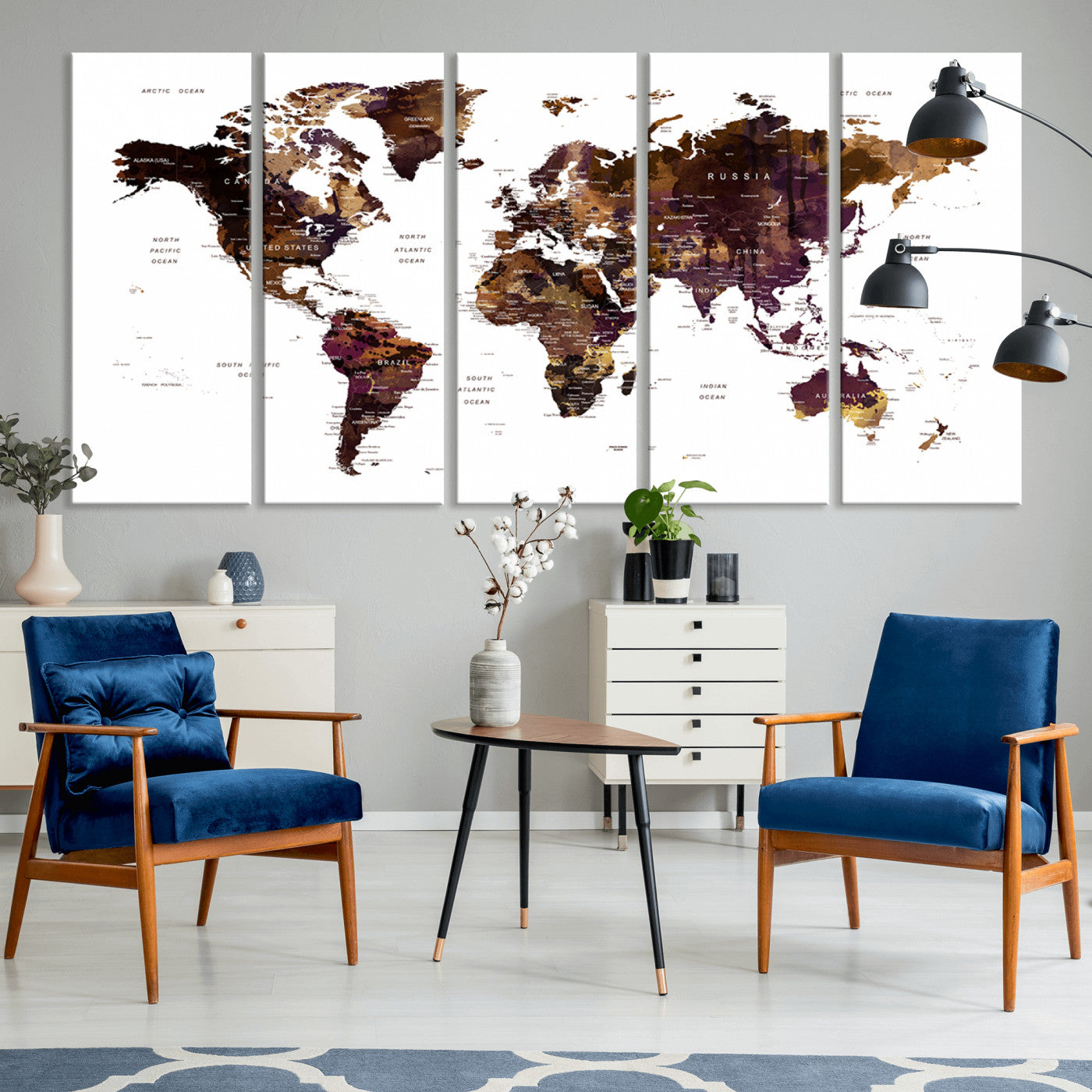 Push Pin World Map Canvas Print – Framed Wall Art for Couples to Track Their Travels – Anniversary Gift or Home Adventure Decor