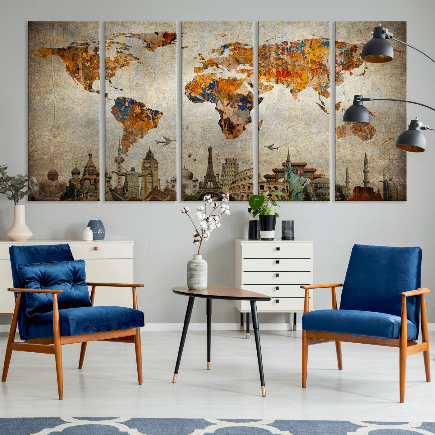Push Pin World Map Canvas Print – Framed Wall Art for Couples to Track Their Travels – Anniversary Gift or Home Adventure Decor