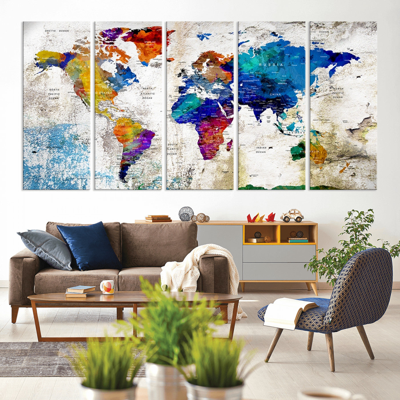 Push Pin World Map Canvas Print – Framed Wall Art for Couples to Track Their Travels – Anniversary Gift or Home Adventure Decor