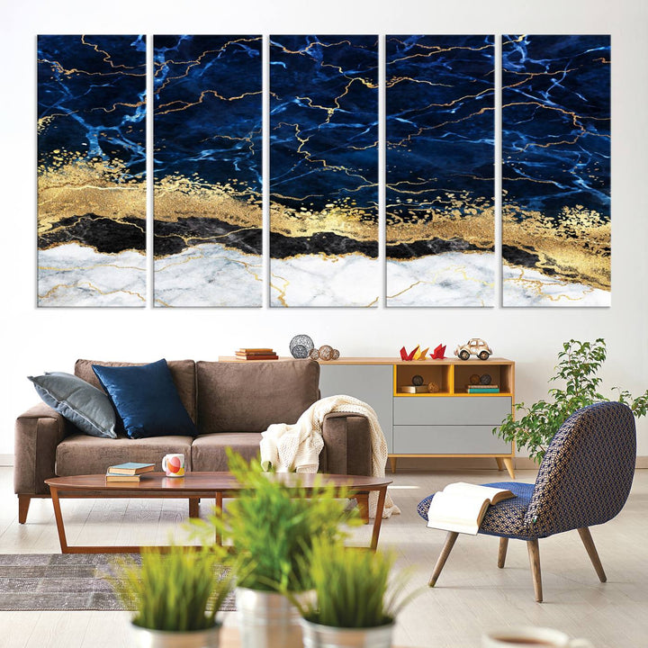 Navy Blue Marble Fluid Effect Wall Art Abstract Canvas Wall Art Print