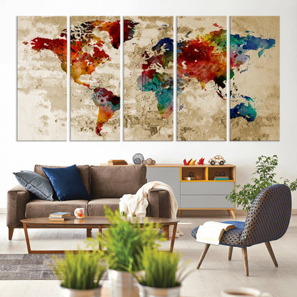 Push Pin World Map Canvas Print – Framed Wall Art for Couples to Track Their Travels – Anniversary Gift or Home Adventure Decor