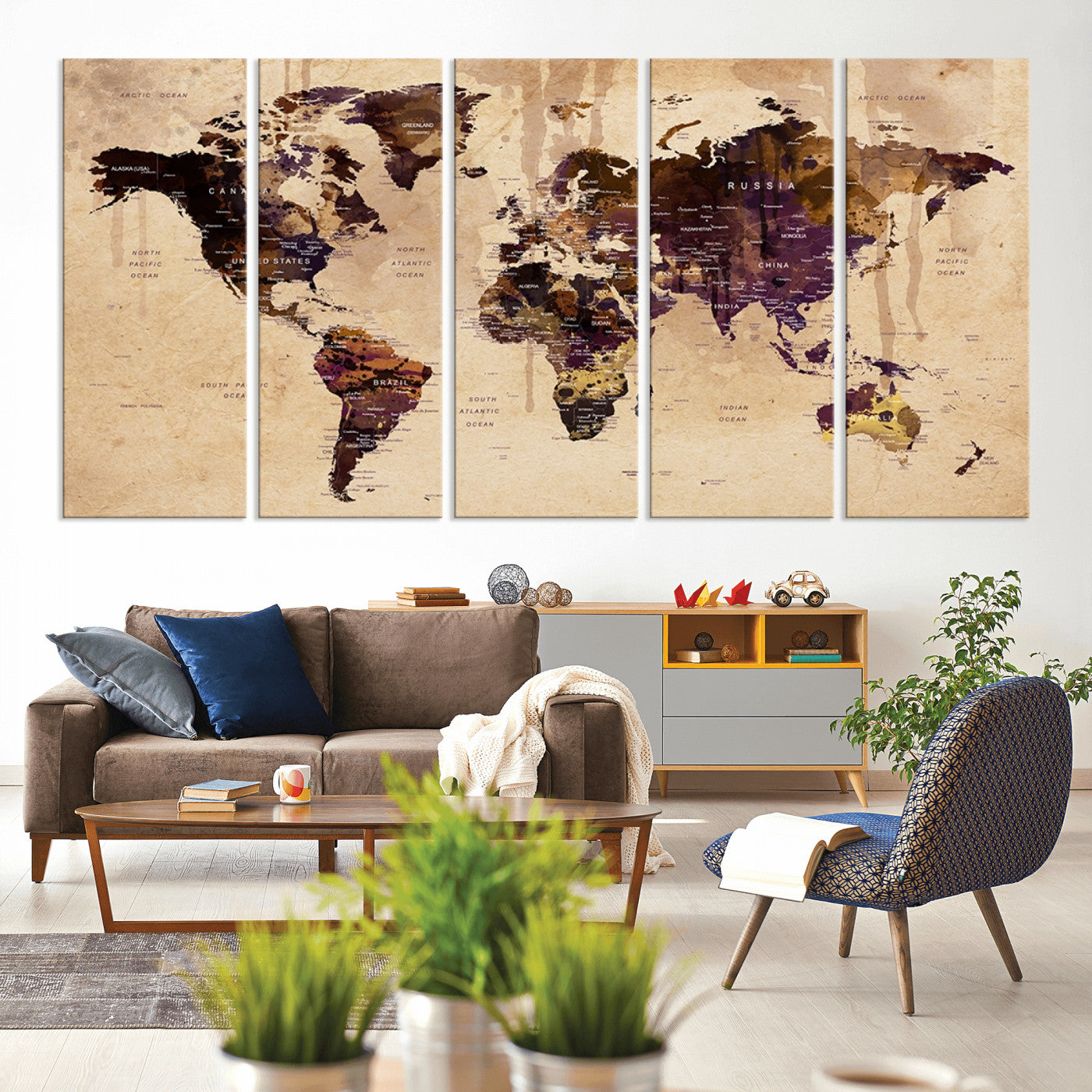 Push Pin World Map Canvas Print – Framed Wall Art for Couples to Track Their Travels – Anniversary Gift or Home Adventure Decor