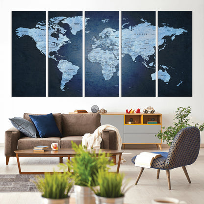Push Pin World Map Canvas Print – Framed Wall Art for Couples to Track Their Travels – Anniversary Gift or Home Adventure Decor