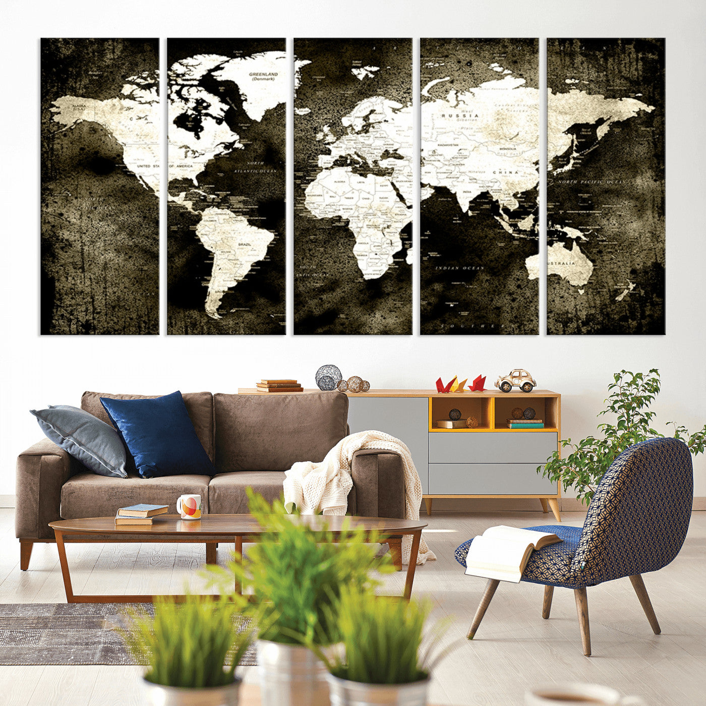 66737-MGV-CV-80X40-5P-Push Pin World Map Canvas Print – Framed Wall Art for Couples to Track Their Travels – Anniversary Gift or Home Adventure Decor