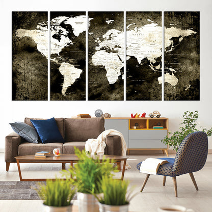 66737-MGV-CV-80X40-5P-Push Pin World Map Canvas Print – Framed Wall Art for Couples to Track Their Travels – Anniversary Gift or Home Adventure Decor