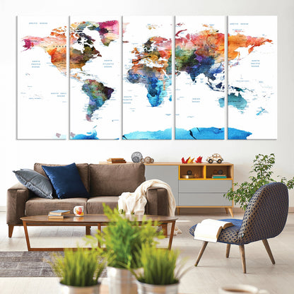 Push Pin World Map Canvas Print – Framed Wall Art for Couples to Track Their Travels – Anniversary Gift or Home Adventure Decor