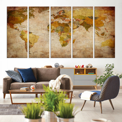 Push Pin World Map Canvas Print – Framed Wall Art for Couples to Track Their Travels – Anniversary Gift or Home Adventure Decor
