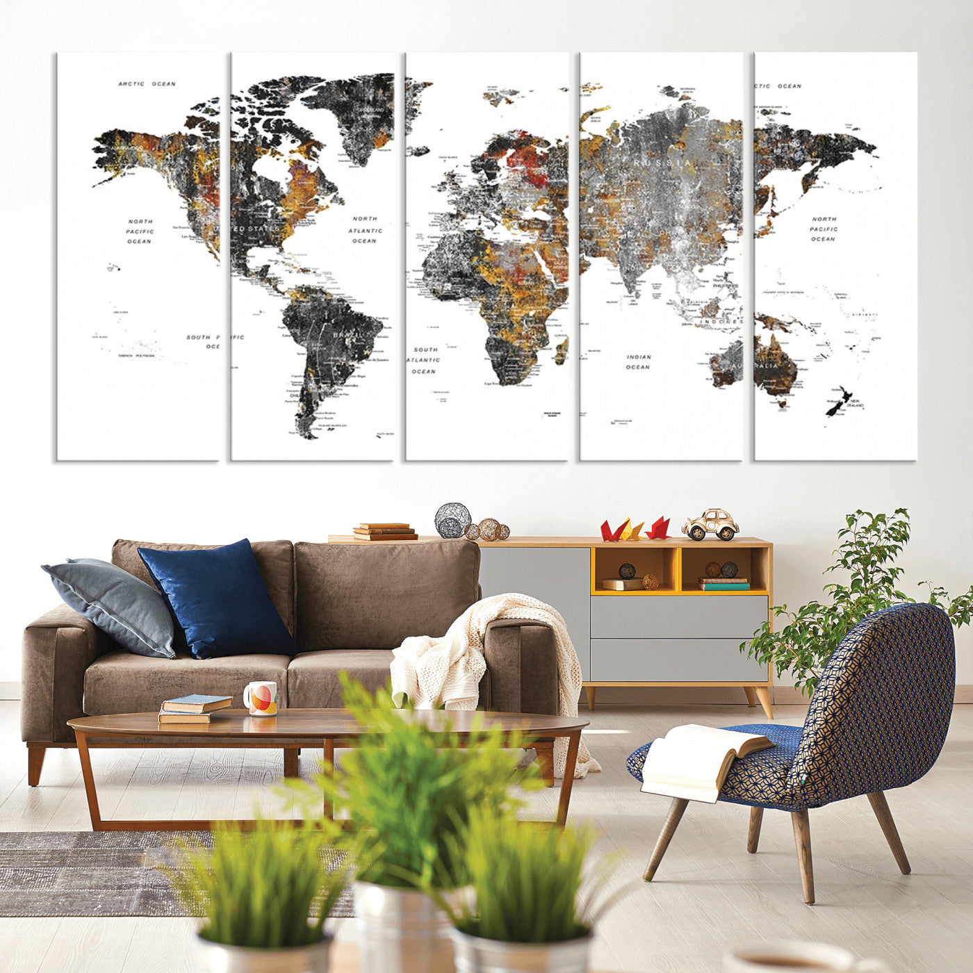 Push Pin World Map Canvas Print – Framed Wall Art for Couples to Track Their Travels – Anniversary Gift or Home Adventure Decor