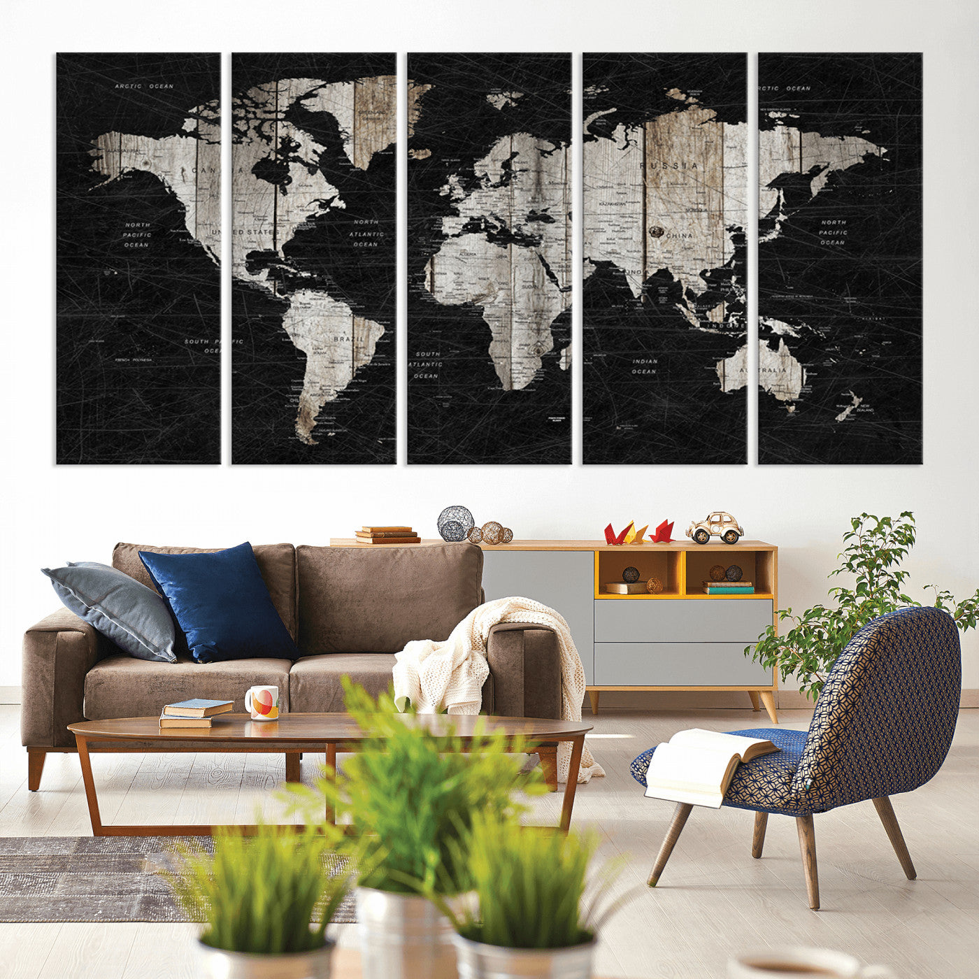 Push Pin World Map Canvas Print – Framed Wall Art for Couples to Track Their Travels – Anniversary Gift or Home Adventure Decor