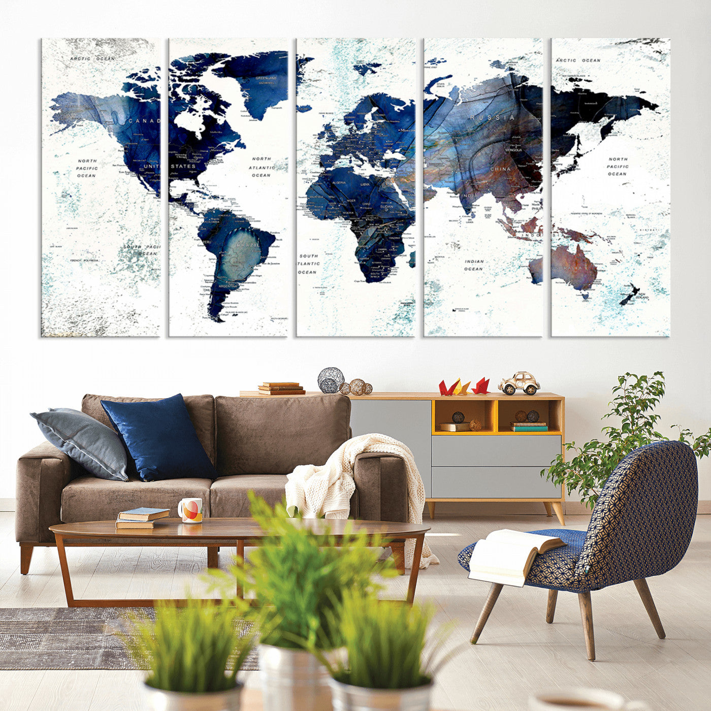 Push Pin World Map Canvas Print – Framed Wall Art for Couples to Track Their Travels – Anniversary Gift or Home Adventure Decor