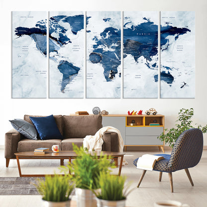 Push Pin World Map Canvas Print – Framed Wall Art for Couples to Track Their Travels – Anniversary Gift or Home Adventure Decor