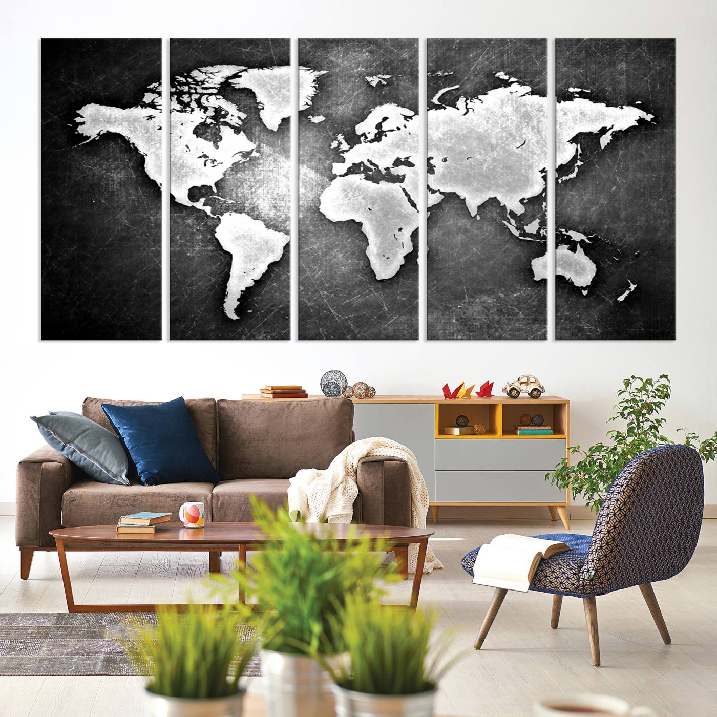 34390-MGV-CV-80X40-5P-World Map Wall Art Canvas Print – Framed Wall Art for Anniversary Gift or Home Adventure Decor
