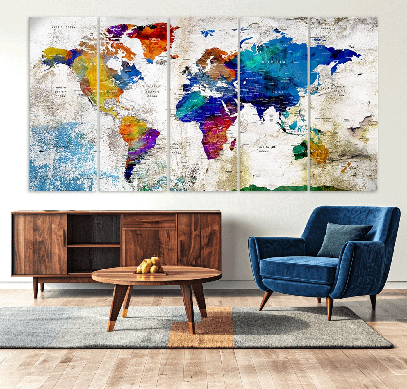 Push Pin World Map Canvas Print – Framed Wall Art for Couples to Track Their Travels – Anniversary Gift or Home Adventure Decor