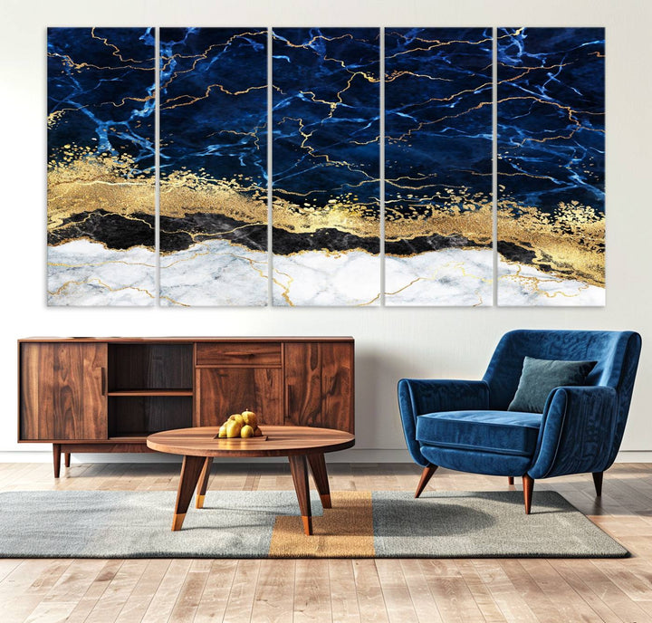 Navy Blue Marble Fluid Effect Wall Art Abstract Canvas Wall Art Print