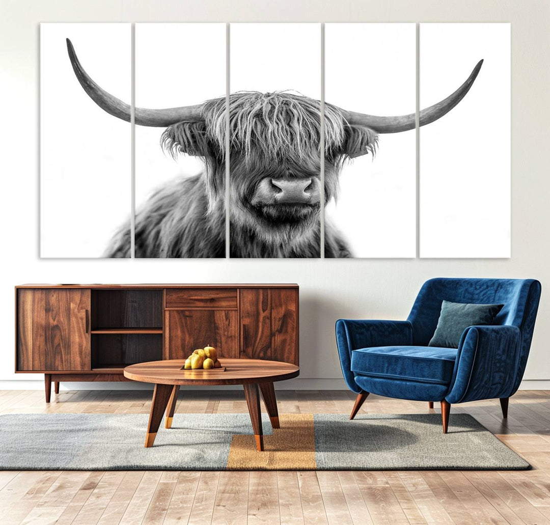 Scottish Highland Cow Cattle Art Print Wall Art Canvas Print for Farmhouse Decor, Framed Scottish Highland Cow Canvas