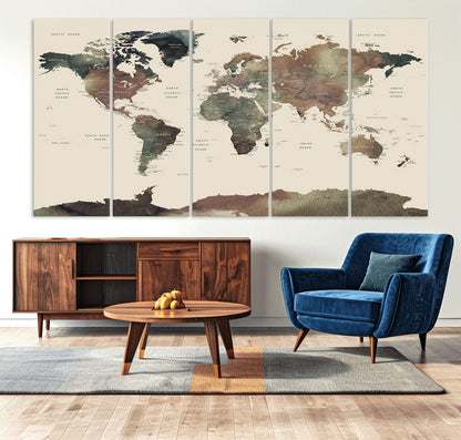 Push Pin World Map Canvas Print – Framed Wall Art for Couples to Track Their Travels – Anniversary Gift or Home Adventure Decor