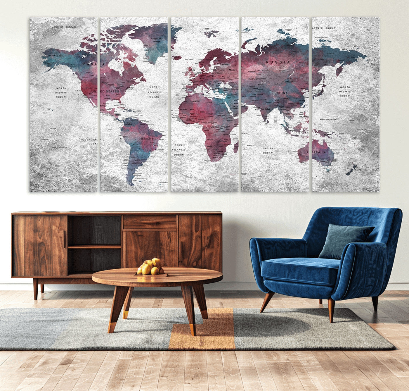 Push Pin World Map Canvas Print – Framed Wall Art for Couples to Track Their Travels – Anniversary Gift or Home Adventure Decor