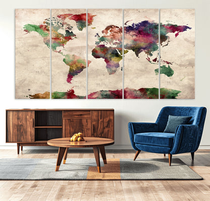 Push Pin World Map Canvas Print – Framed Wall Art for Couples to Track Their Travels – Anniversary Gift or Home Adventure Decor