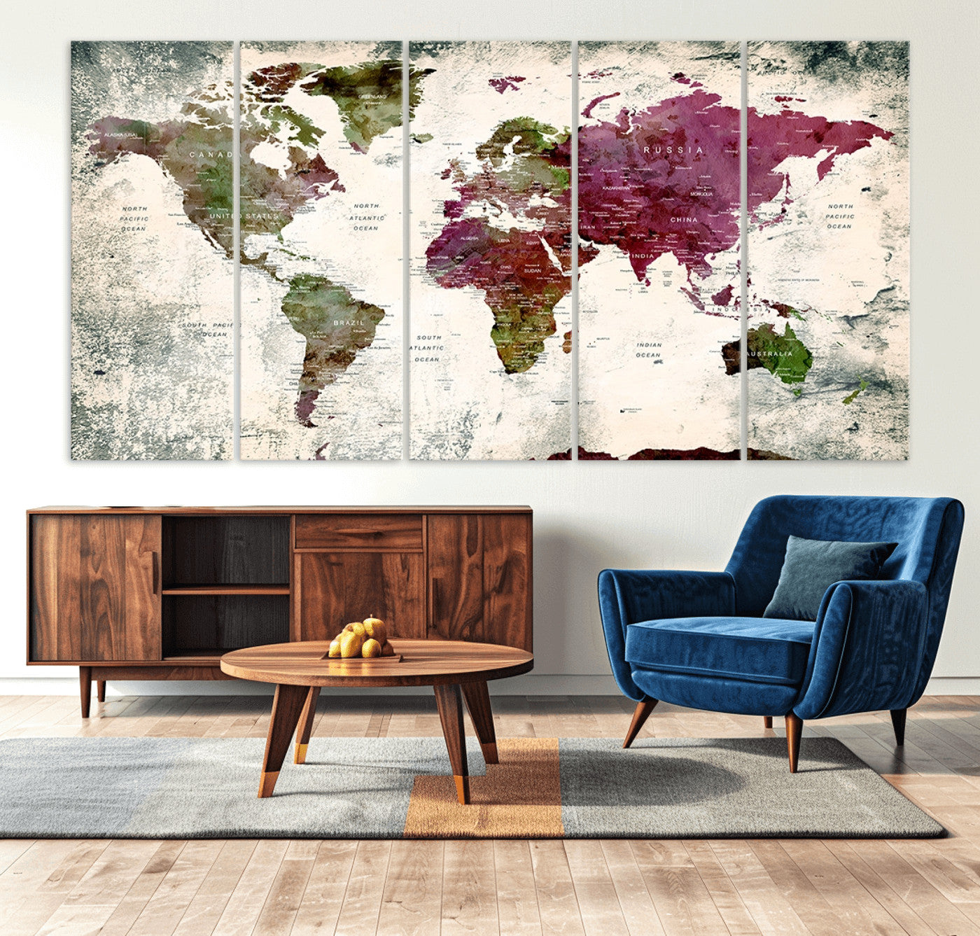Push Pin World Map Canvas Print – Framed Wall Art for Couples to Track Their Travels – Anniversary Gift or Home Adventure Decor