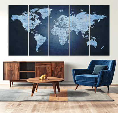 Push Pin World Map Canvas Print – Framed Wall Art for Couples to Track Their Travels – Anniversary Gift or Home Adventure Decor
