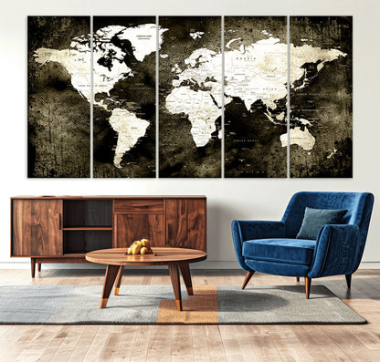 66737-MGV-CV-36X24-Push Pin World Map Canvas Print – Framed Wall Art for Couples to Track Their Travels – Anniversary Gift or Home Adventure Decor