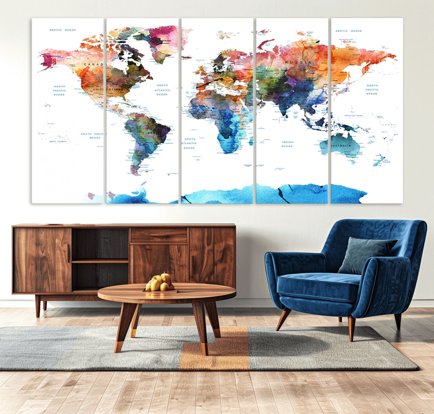 Push Pin World Map Canvas Print – Framed Wall Art for Couples to Track Their Travels – Anniversary Gift or Home Adventure Decor