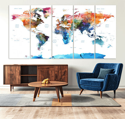 Push Pin World Map Canvas Print – Framed Wall Art for Couples to Track Their Travels – Anniversary Gift or Home Adventure Decor