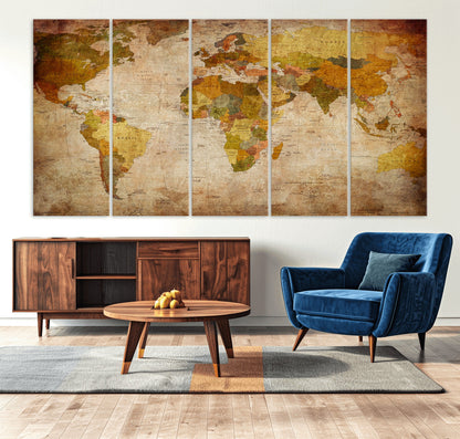 Push Pin World Map Canvas Print – Framed Wall Art for Couples to Track Their Travels – Anniversary Gift or Home Adventure Decor