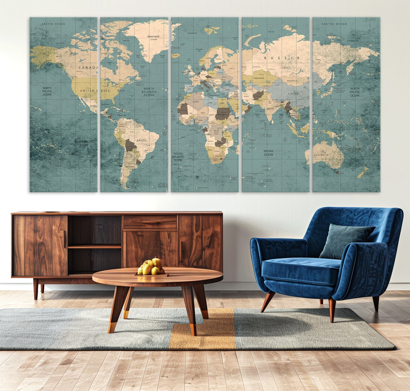 Classic World Map Wall Art Canvas Print, Framed Retro Map Art Picture Print, Vintage Atlas Perfect Rustic Explorer Decor Artwork
