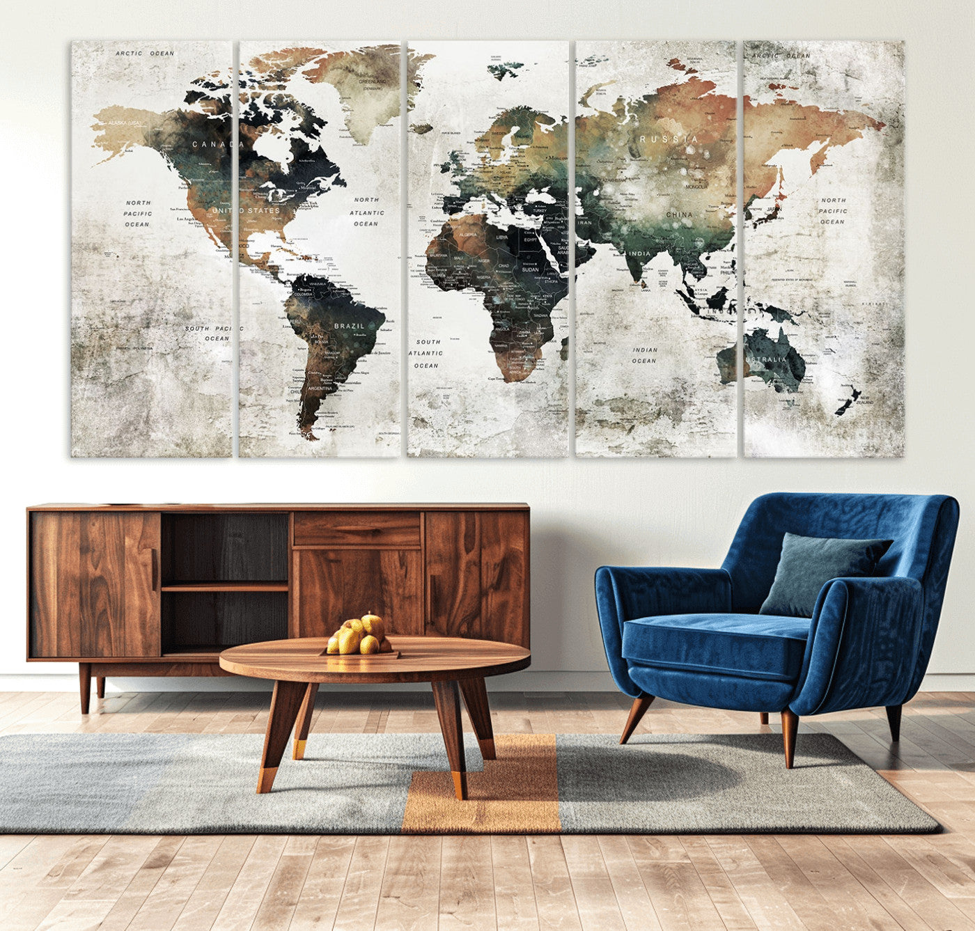 Push Pin World Map Canvas Print – Framed Wall Art for Couples to Track Their Travels – Anniversary Gift or Home Adventure Decor