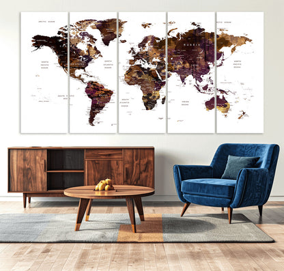 Push Pin World Map Canvas Print – Framed Wall Art for Couples to Track Their Travels – Anniversary Gift or Home Adventure Decor