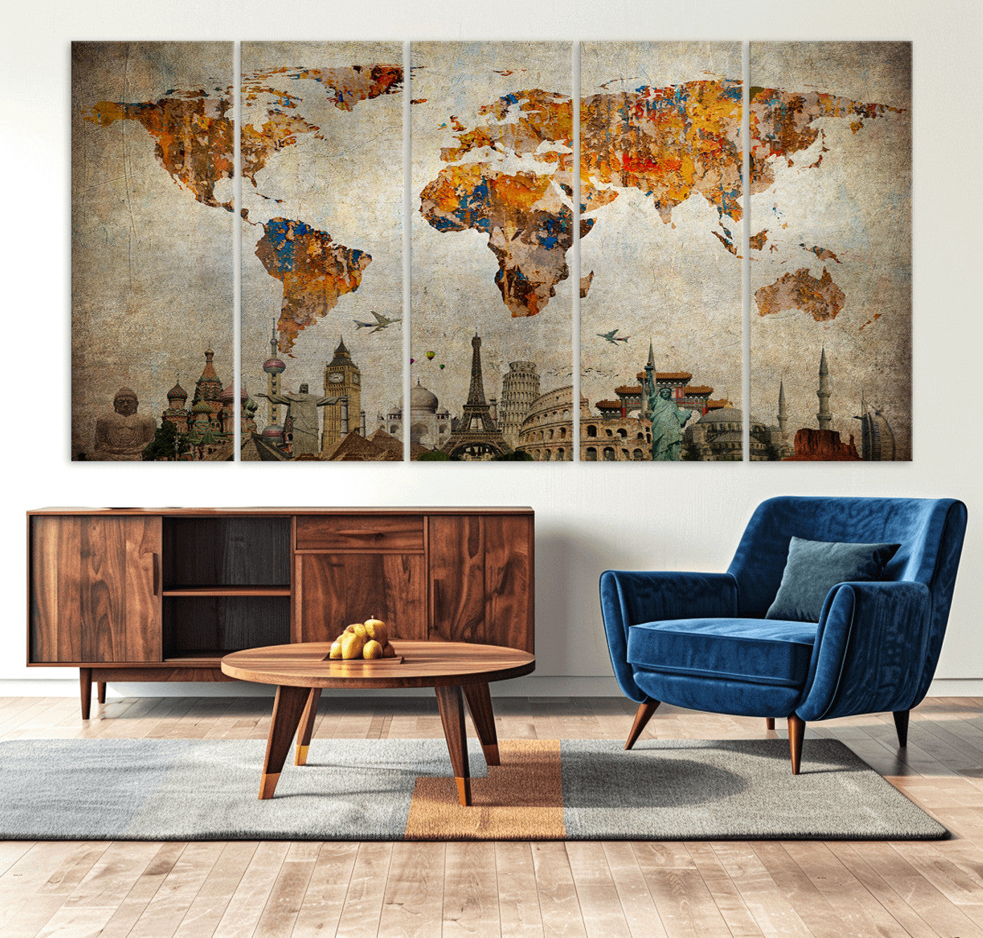 Push Pin World Map Canvas Print – Framed Wall Art for Couples to Track Their Travels – Anniversary Gift or Home Adventure Decor