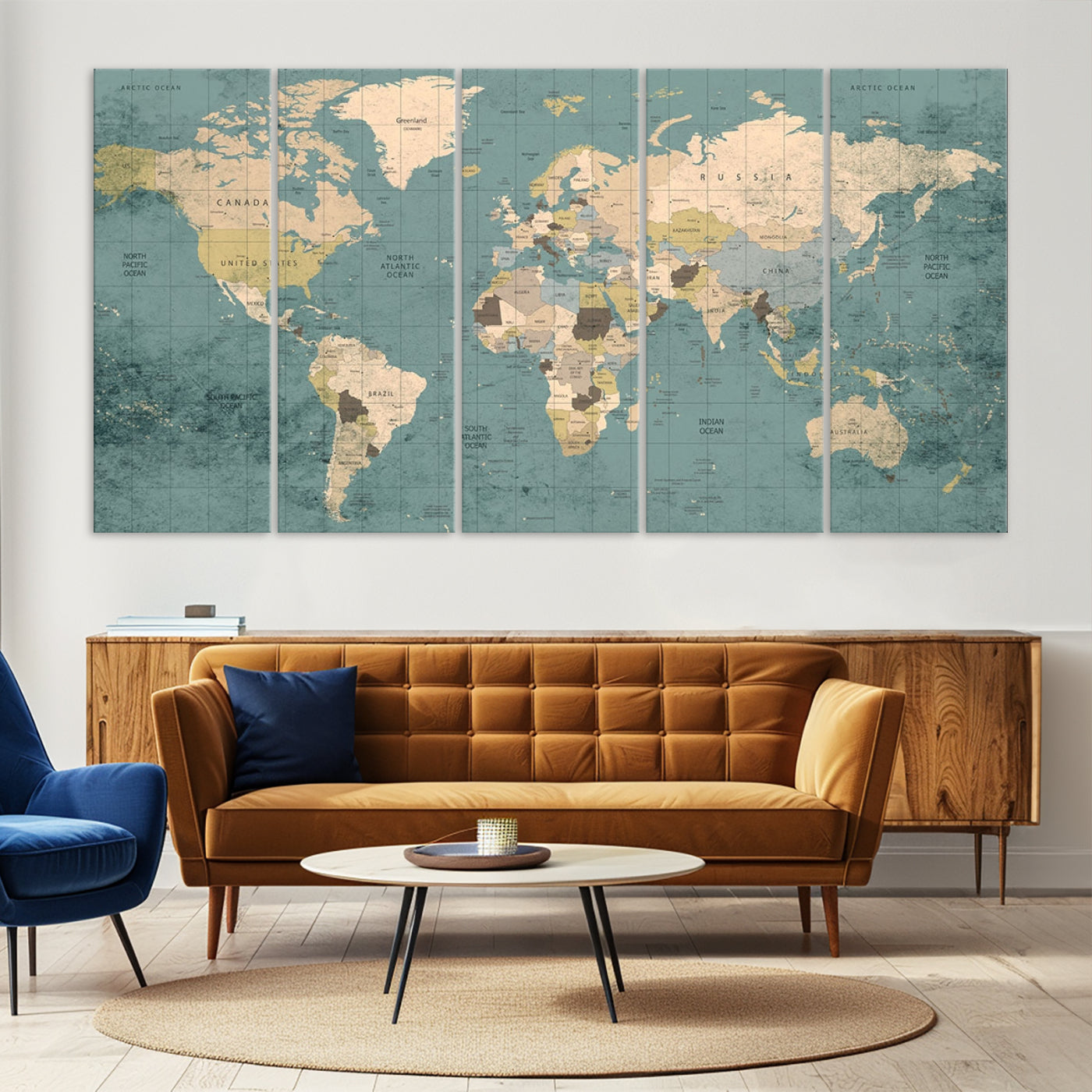 Classic World Map Wall Art Canvas Print, Framed Retro Map Art Picture Print, Vintage Atlas Perfect Rustic Explorer Decor Artwork
