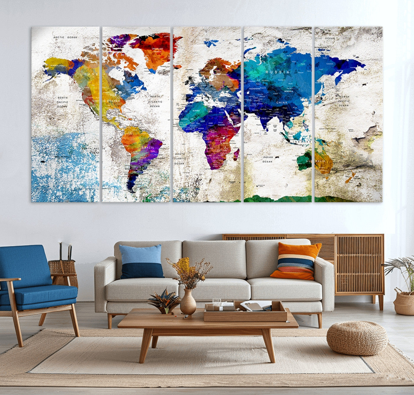 Push Pin World Map Canvas Print – Framed Wall Art for Couples to Track Their Travels – Anniversary Gift or Home Adventure Decor