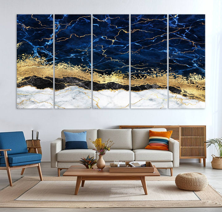 Navy Blue Marble Fluid Effect Wall Art Abstract Canvas Wall Art Print