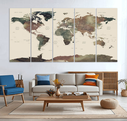 Push Pin World Map Canvas Print – Framed Wall Art for Couples to Track Their Travels – Anniversary Gift or Home Adventure Decor