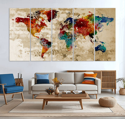 Push Pin World Map Canvas Print – Framed Wall Art for Couples to Track Their Travels – Anniversary Gift or Home Adventure Decor
