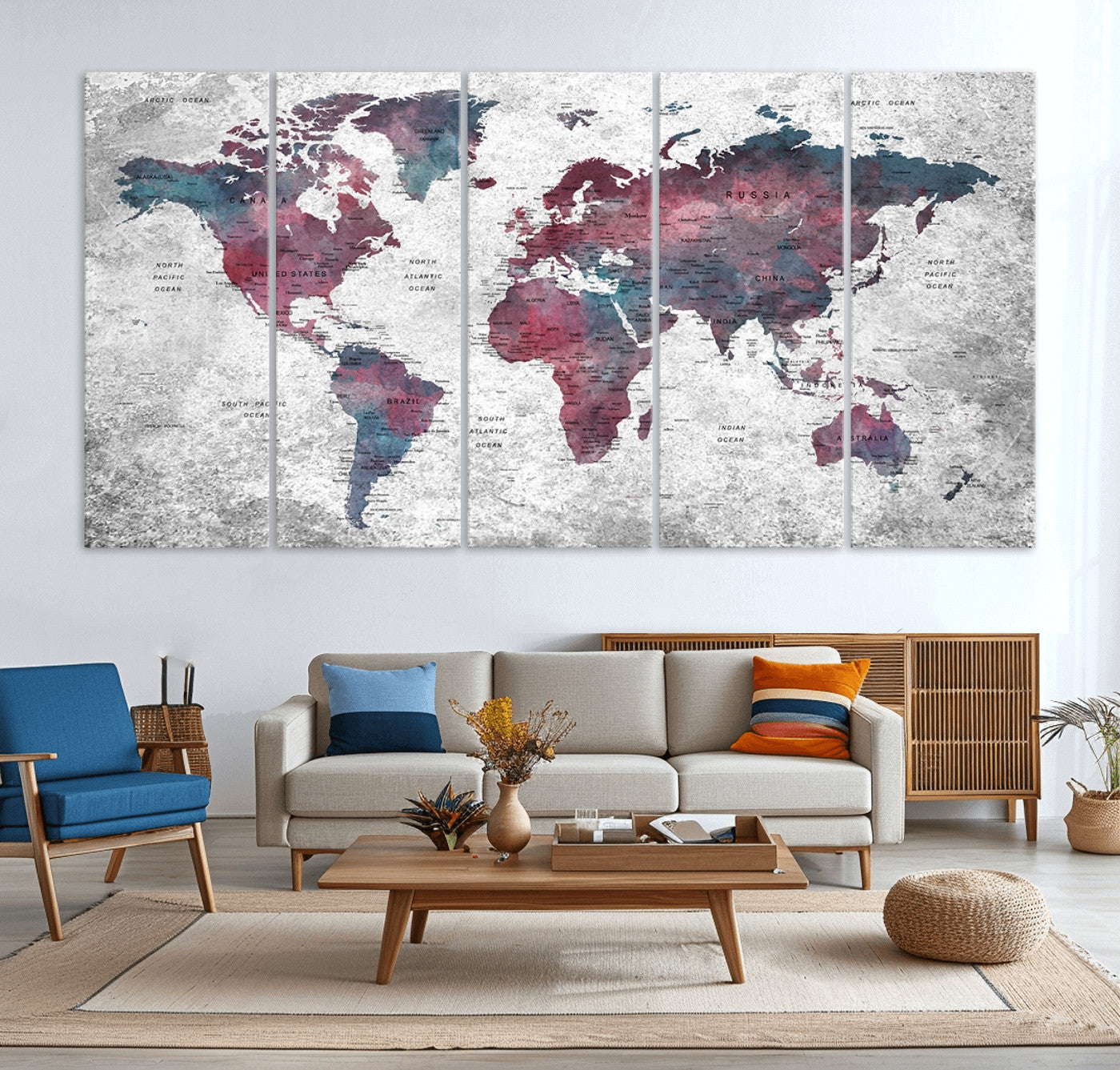 Push Pin World Map Canvas Print – Framed Wall Art for Couples to Track Their Travels – Anniversary Gift or Home Adventure Decor