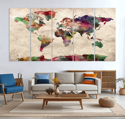 Push Pin World Map Canvas Print – Framed Wall Art for Couples to Track Their Travels – Anniversary Gift or Home Adventure Decor