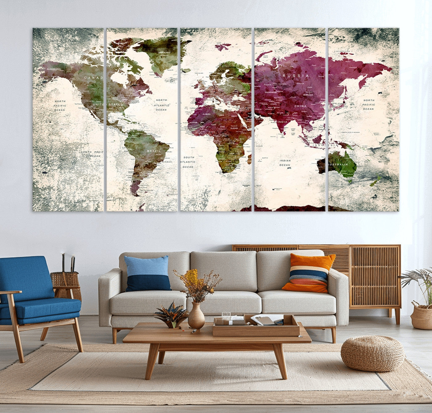 Push Pin World Map Canvas Print – Framed Wall Art for Couples to Track Their Travels – Anniversary Gift or Home Adventure Decor