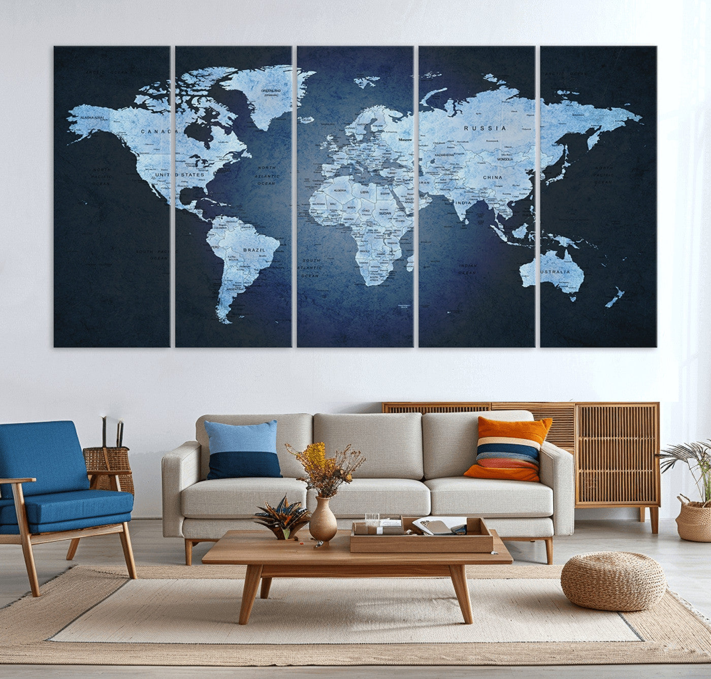 Push Pin World Map Canvas Print – Framed Wall Art for Couples to Track Their Travels – Anniversary Gift or Home Adventure Decor