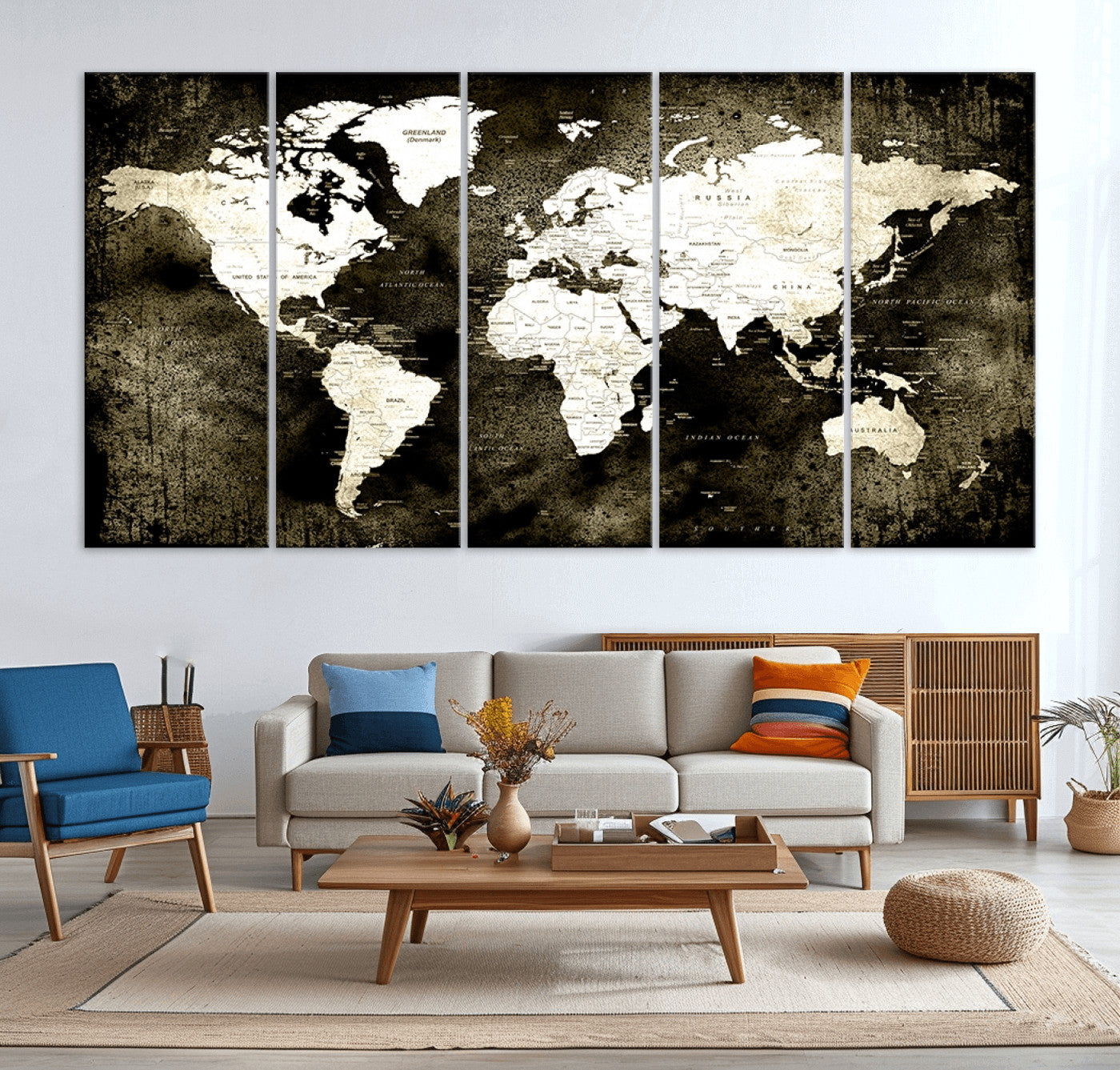66737-MGV-CV-36X24-Push Pin World Map Canvas Print – Framed Wall Art for Couples to Track Their Travels – Anniversary Gift or Home Adventure Decor