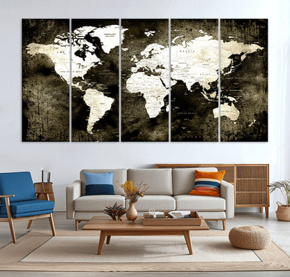66737-MGV-CV-36X24-Push Pin World Map Canvas Print – Framed Wall Art for Couples to Track Their Travels – Anniversary Gift or Home Adventure Decor